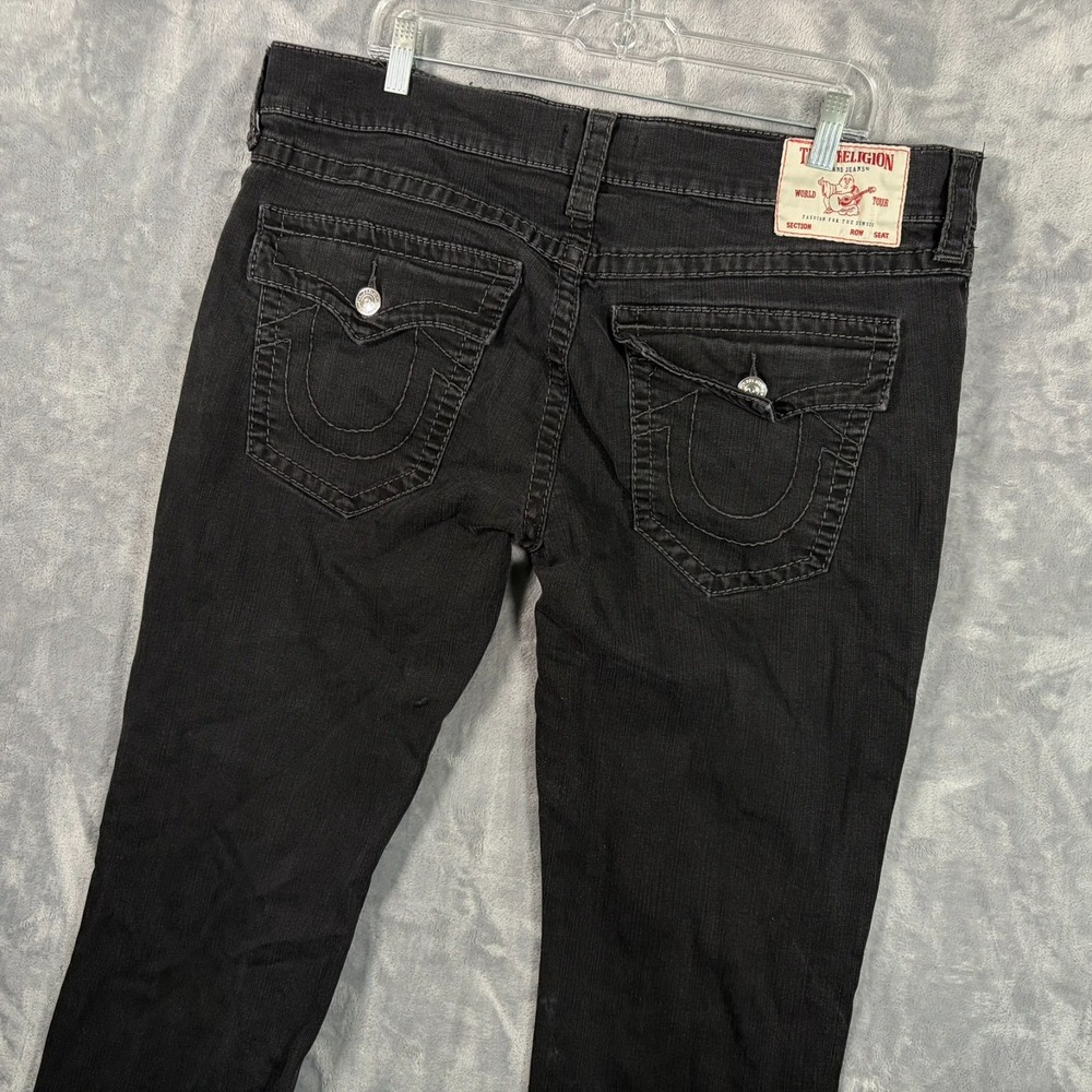 True Religion Ricky Relaxed Straight Black Jeans Mens 38x34 Flap Pocket Y2K